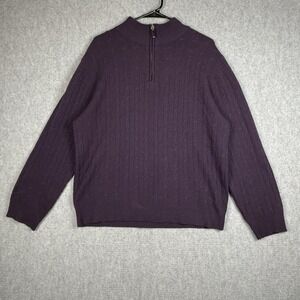 Allen Solly Sweater Men's Size Large 100% Cashmere Purple Knit 1/4 Zip Sweater